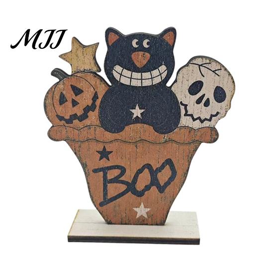 Sturdy Decorative Accents Cute Halloween Black Cat Pumpkin Skull Decor, Vintage Boo Wooden Stylish Courtyard Ornaments Signs, Tabletop Decoration for