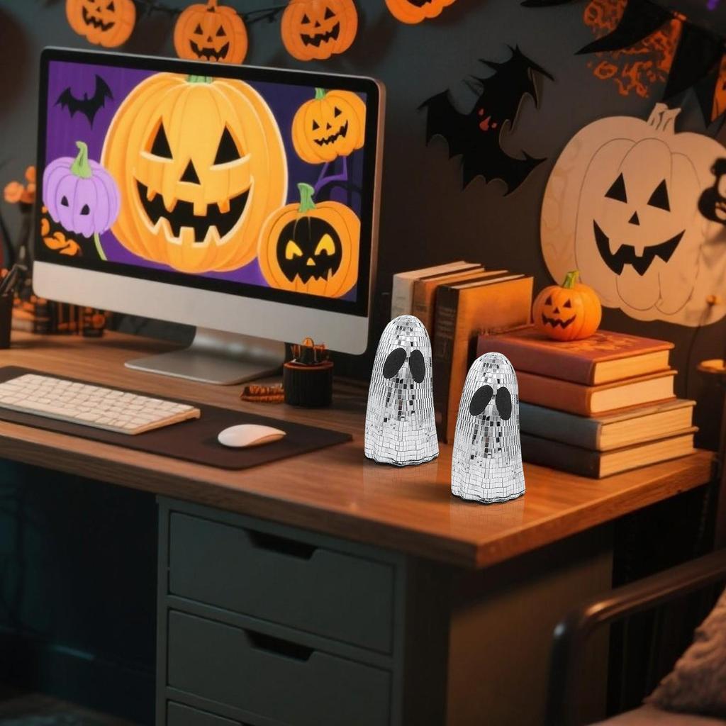 Disco Ball Ghost Halloween Centerpiece Halloween disco ghost decorations Glitter Ghost Sign Decor for Fireplace Desk Home
