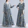 Damenkleider Große Größe Locker Bequem Baumwolle Seide Bedruckt Langarmkleider