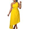 Solid Color One Shoulder Cutout Irregular High Waist Plus Size Sexy Long Dress For Women