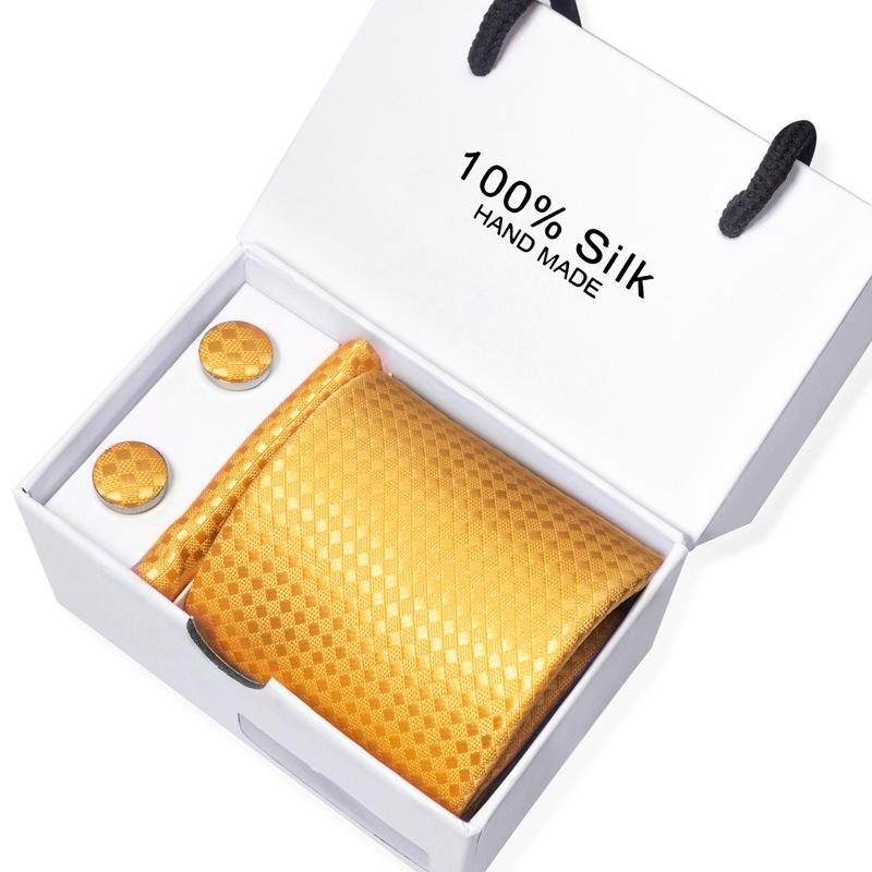 Men'S Business Tie Square Scarf Gift Box Striped Plain Suit Shirt Tie Black Gift Box Set