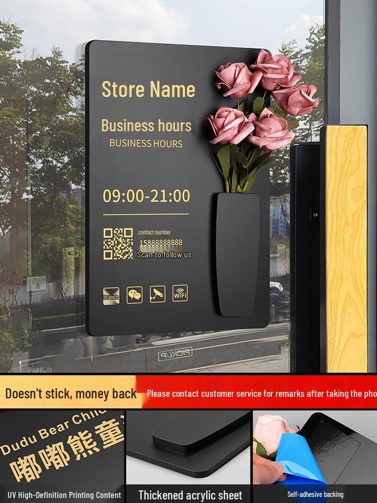 Custom Acrylic Business Hours Door Sign Sticker for Storefronts