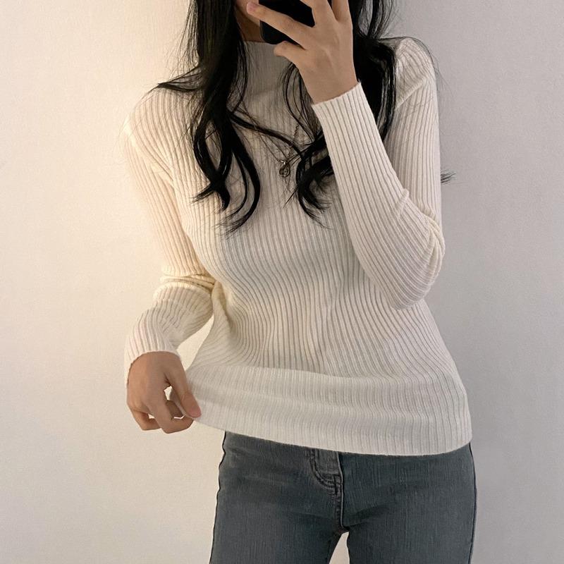 Autumn Winter Basic Semi-turtleneck Long Sleeved Women Knitted Sweater Soft Elastic Loose Pullover Sweaters Woman Casual Simple Tops Inner Clothing
