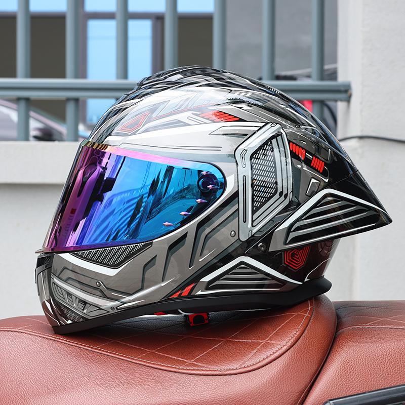 ORZ-Full Face Motorcycle Helmet Big Spoiler Design Unisex All Season DOT Standard ABS Lightweight Shockproof Bike Helmet