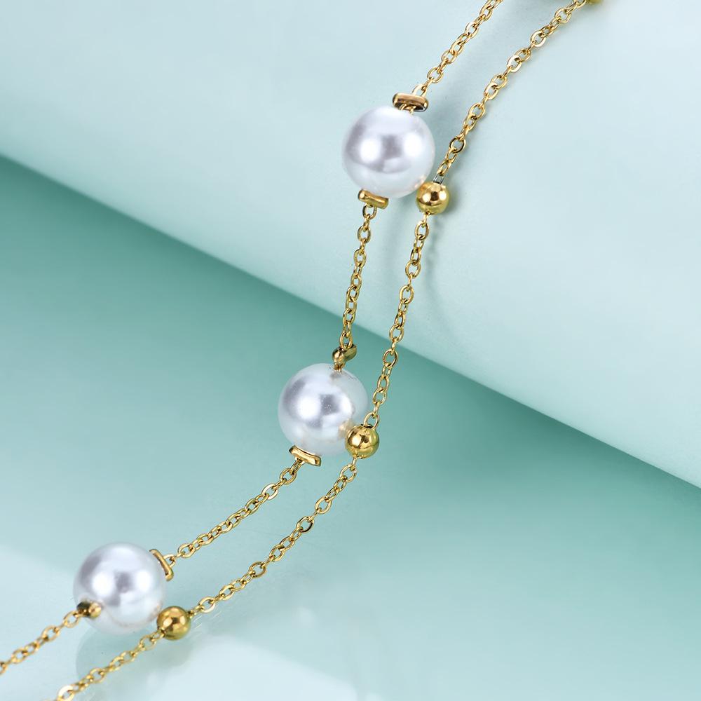 Bracelet à double couche en acier inoxydable avec perles créatives européennes et américaines pour femmes