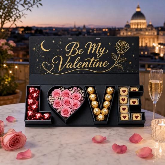 Leere Valentinstag LOVE Briefbox, Romantische befüllbare Geschenkbox, Schokoladen-Erdbeer-Süßigkeiten-Schmuck-Verpackungsbox für Geburtstag, Hochzeitsfeier