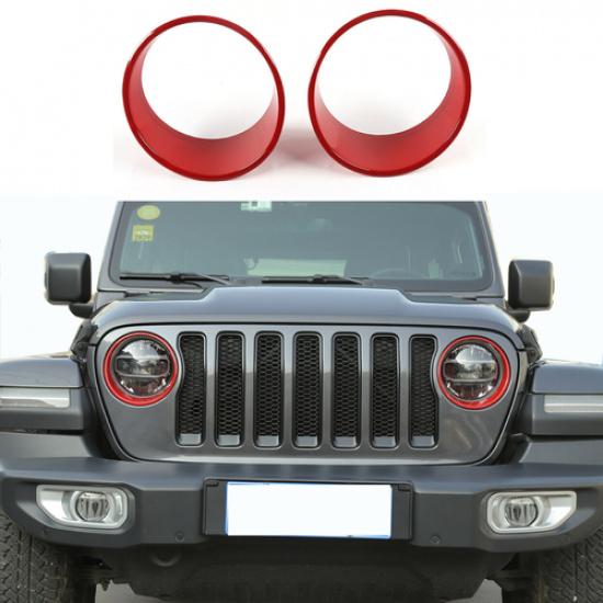 Red Front Headlight Light Lamp Trim Cover Decor Bezels for Jeep Wrangler JL 18+