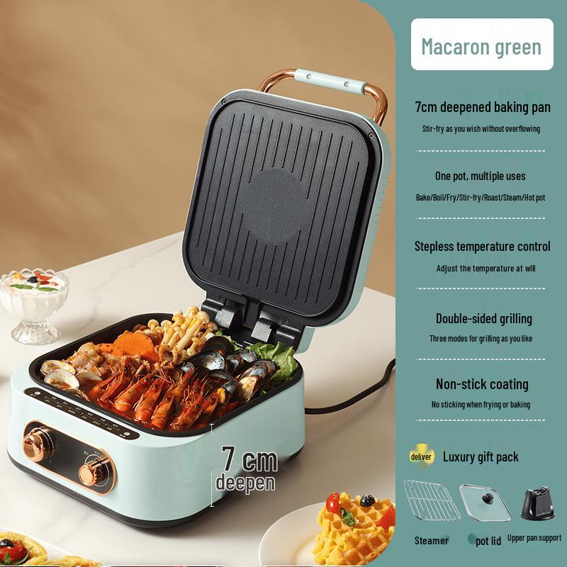 

Многофункциональный электрический гриль и хот-пот: Фритюр, Блинная сковорода, Барбекю и Шабу-гриль Все-в-одном сковорода Suitable for 2-4 People