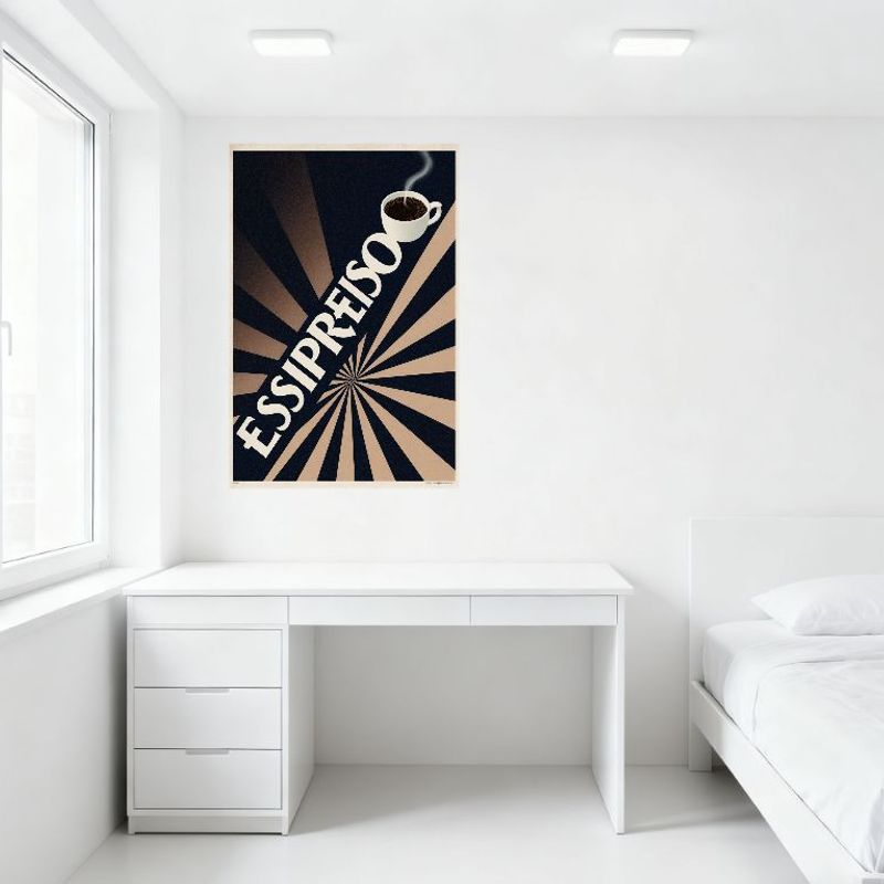 Vintage Art Deco Coffee Poster Sunburst Radial Pattern Dark Blue Beige Brown Rays Ceramic Espresso Cup Metal Tin Sign for Cafe B