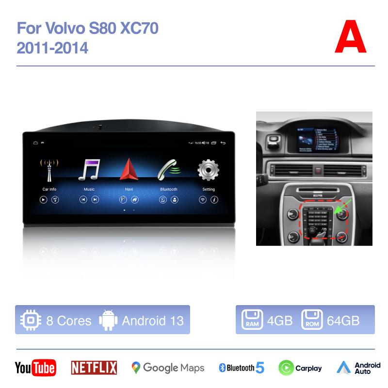 CarPlay 8.8inch Android 15 Car Multimedia Video Player For Volvo S80 V60 XC70 2011-2014 GPS Navigation Auto 4G WiFi 360 Camera