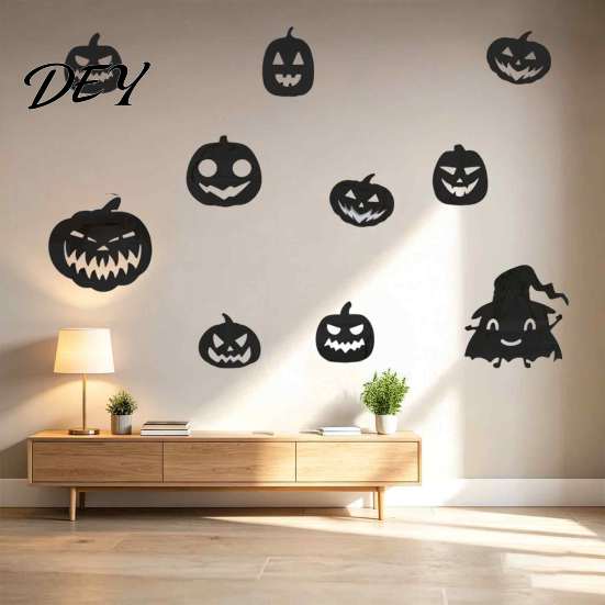 Removable Ghost Decals for Wardrobes 11Pcs Halloween Pumpkin Mirror Wall Stickers, Self-Adhesive Acrylic Decals, DIY Versatile Art Commercial