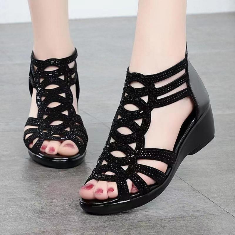 Soft Leather Roman Sandals for Women with Soft Soles, Mom's Shoes for Wearing As Outerwear, Women's Sandals with Wedge Heels, Women's Shoes