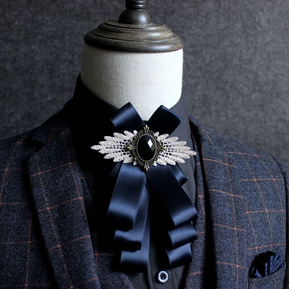 Fashion Faux Stone Men's Suit Lapel Flowers Alloy Polyester Bow Tie Necktie Neck Decoration Groom Formal Suit