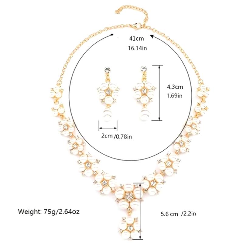 

1 Набор Свадебное ожерелье и серьги Набор Искусственный жемчуг Цветок Роскошный Женский Девушка Ожерелье Серьги-подвески Свадебные украшения Подарок