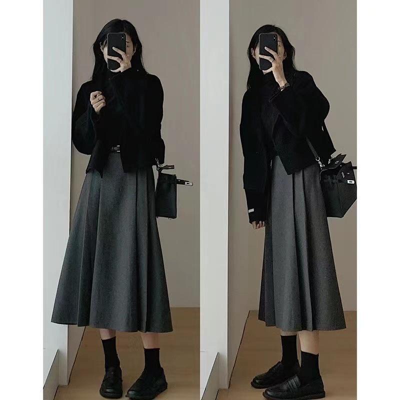 

Женский костюм осень 2024 года из короткого пальто с длинными рукавами во французском стиле и узкой юбки миди 2XL