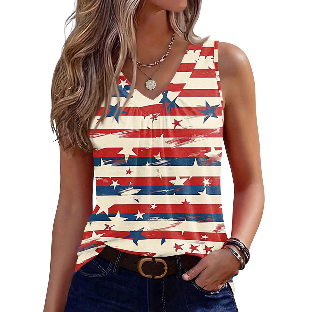 V-Ausschnitt Tanktop Damen Print Tanktop Lässiges Lockeres Ärmelloses Shirt