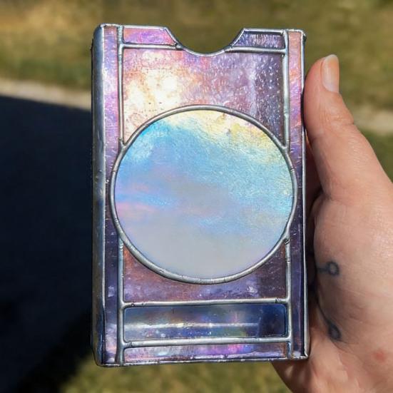 Stained Glass Tarot Deck Case Mystical Sun And Moon Tarot Card Holder Handcrafted Tarot Storage Protector for Standard Size Playing Cards