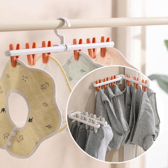 Clothes Drying Rack Small Folding Underwear Hangers with 6 Clips 360 Degree Rotatable Multifunctional Laundry Hanger for Socks Towels Bras Baby