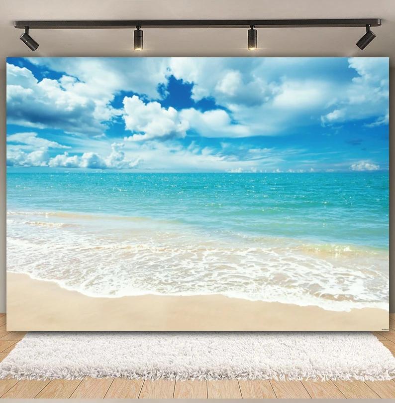 Tropischer Strand Ozean Fotografie Hintergrund Sommer Meeresufer Palme Naturlandschaft Baby Geburtstag Feier Party Foto Hintergrund