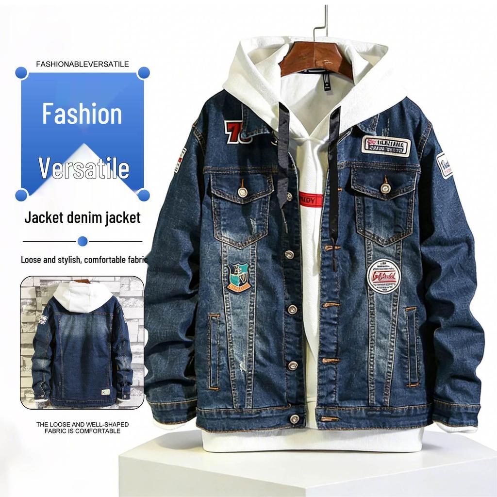 2025 Men's Retro Korean Style Denim Jacket: Printed Spring/Autumn Trendy Coat