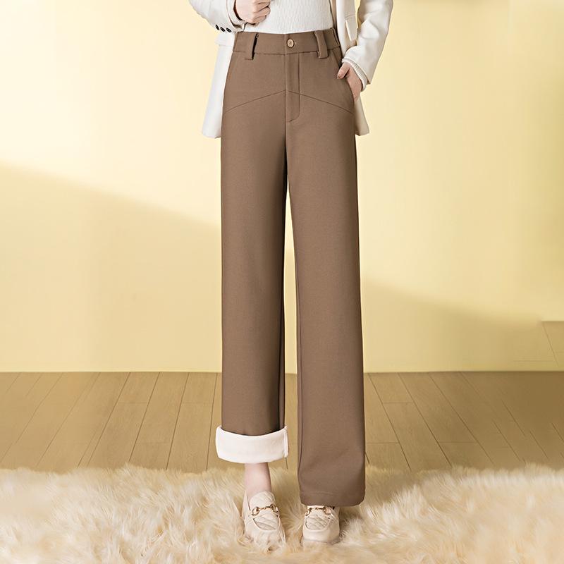 

Women s High-Waisted Velvet Acetate Straight-Leg Pants - Slim-Fit, Versatile Wide-Leg Winter Trousers for 2026 26 (85-95 jin) хаки