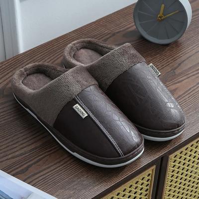 Herren Hausschuhe Winter Warme Indoor Schuhe Dicke Sohle Plüsch Wasserdichte Leder Hausschuhe Mann Baumwollschuhe 2024 Neu