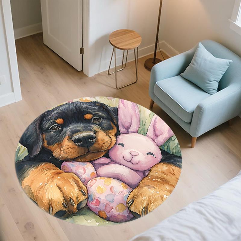 Plush Dog,Round Area Rug,Carpet Rug for Living Room Bedroom Sofa Playroom Decor,Non-slip Floor Mat