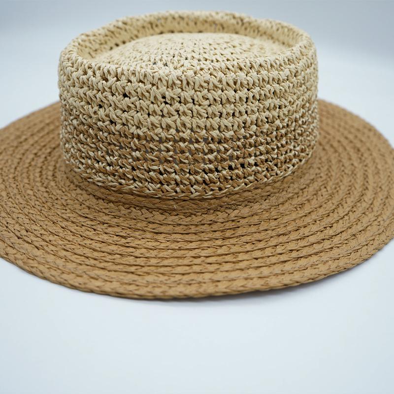 Korean Japanese Weaving Splicing Gradual Change Beige Casual Flat Top Top Hat Men And Women Summer Sunshade Sun Protection Beach Straw Hat