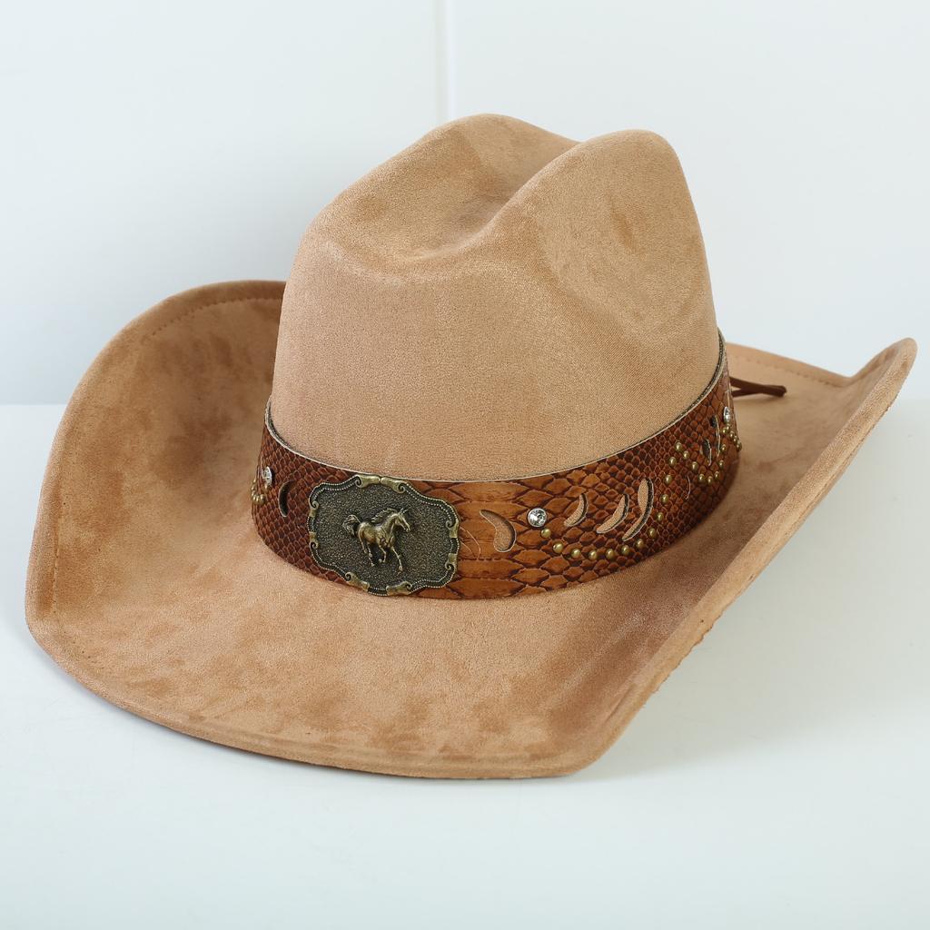Popolare cappello western da cowboy in camoscio stile europeo e americano per uomo e donna, semplice e alla moda, a tesa larga, cappello jazz