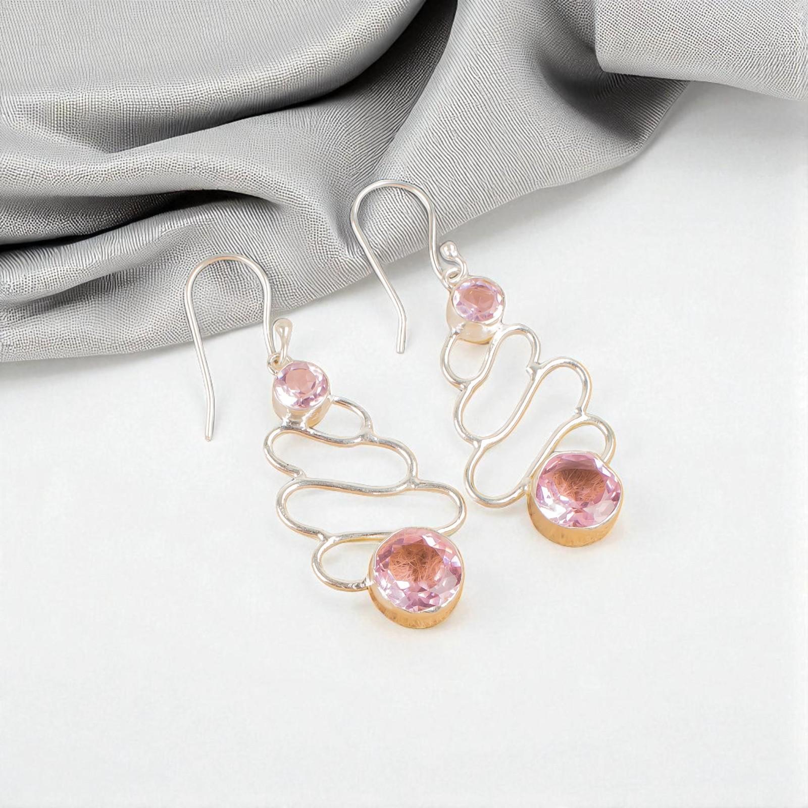 

Морганит Драгоценный камень Ювелирные изделия из стерлингового серебра 925 пробы Ручной работы Серьги-подвески 2,13 EE-84-10