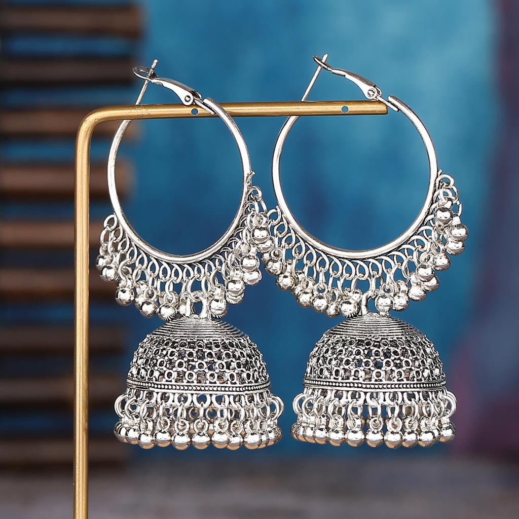 Exaggerated Large Bell Tassel Earrings for Women Unique Design Retro Light Luxury Alloy Earrings Indian Style Drop Earrings