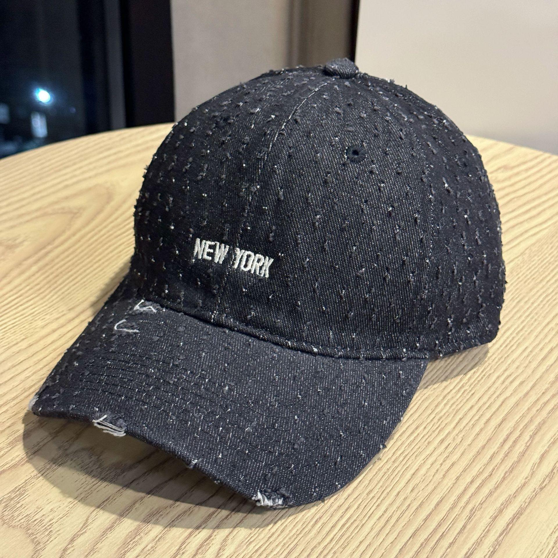 

Korean-style embroidered letter distressed washed denim baseball cap for women, spring and autumn, face-slimming, wide-brimmed duckbill cap, trendy Adult54-60Adjustable чёрный