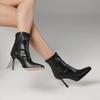 Women’s Square Toe Stiletto Ankle Boots - Black PU Cover Mid-Calf Boots with Side Zipper, Fashionable All-Match High Heel Shoes