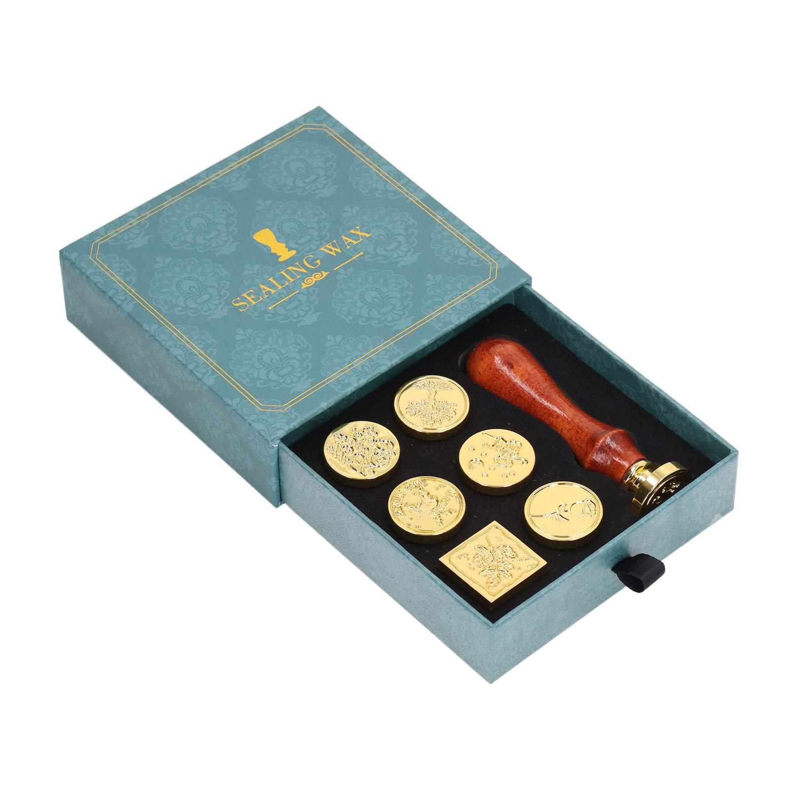 Европейский ретро набор восковых печатей со съемными 7 винтажными штемпельными головками, четкая гравировка, набор восковых печатей для конверта