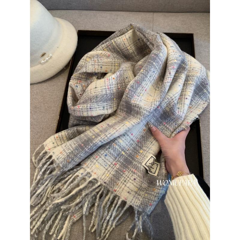 Korean Version Ins White Plaid Scarf for Women New Autumn and Winter Student Couple Fashion Versatile Warm Scarf