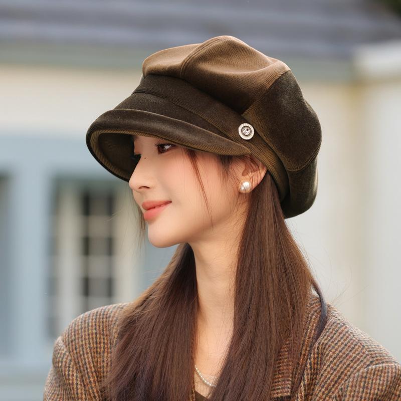 Octagonal Hat Autumn and Winter New Hat for Women Korean Version Beret Big Head Circumference Showing Face Little Painter Hat Trend