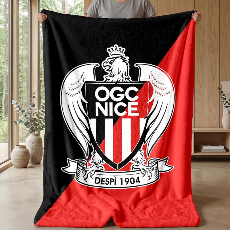 OGC Nice FC Weiche Flanell-Fleece-Decke Leichte Gemütliche Warme Überwurfdecke für Sofa Bett Heimdekoration