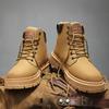 Winter new rhubarb boots men's labor insurance shoes versatile Martin leather boots velvet warm platform casual trendy shoes