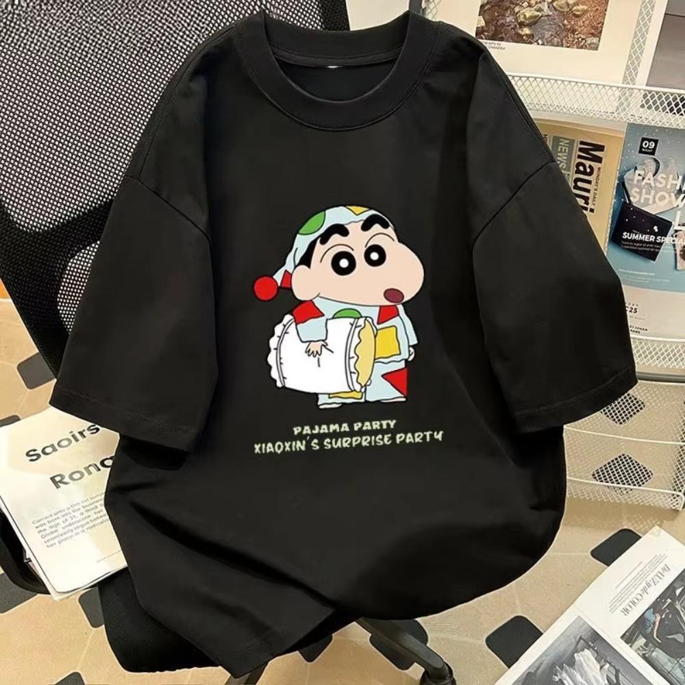 

American Street Cartoon Crayon Shin-chan Short Sleeve T-Shirt for Men, Women, and Children, Loose Fit, Summer Print 100