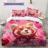 Pink Red Panda Pattern Bedding Home Decoration Birthday Gift (1 * duvet cover + 2 * pillowcase, without core)