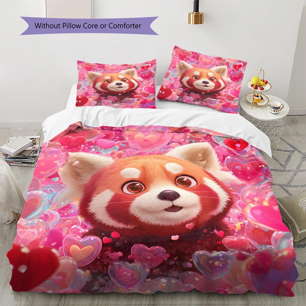 Pink Red Panda Pattern Bedding Home Decoration Birthday Gift (1 * duvet cover + 2 * pillowcase, without core)