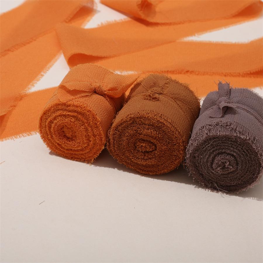 3 Roll/set 5m Frayed Edged Satin Handmade Chiffon Silk Ribbon For Wedding Invitation Bouquets Birthday Party DIY Decoration Gift