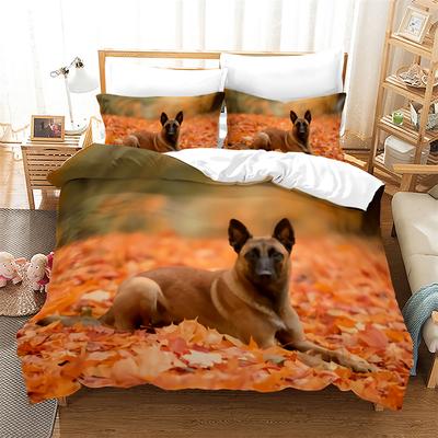 Dog Duvet Cover Set 3D Print Gold Leaves Autumn King Queen Full Size Comforter Cover for Kids Boys Girls Polyester Bedding Set