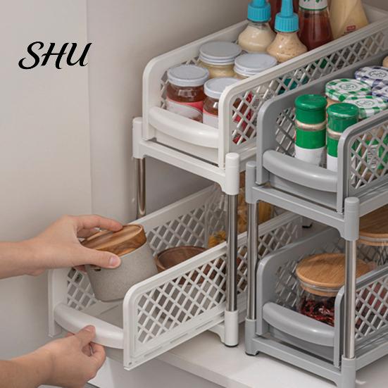 Double-layer Bathroom Organizer Sliding Under-sink Storage Rack Double-Layer Design Large Capacity Kitchen Shelf Strong Load-bearing Easy Assembly