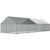 Metal Chicken Coop, 9.8x26.2x6.5 Ft Large Walk-in Chicken Runs with Cover, Spire Roof Hen House Enclosure with Security Lock, Outdoor Duck Rabbit Cage