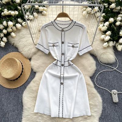 Summer Women Casual Short Sleeve Mini Office Work Knitted Sweater Pullover Dresses