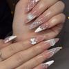 24Pcs Valentine Almond Press On Nails Simple Love Heart Fake Nail Tips Artificial Manicure