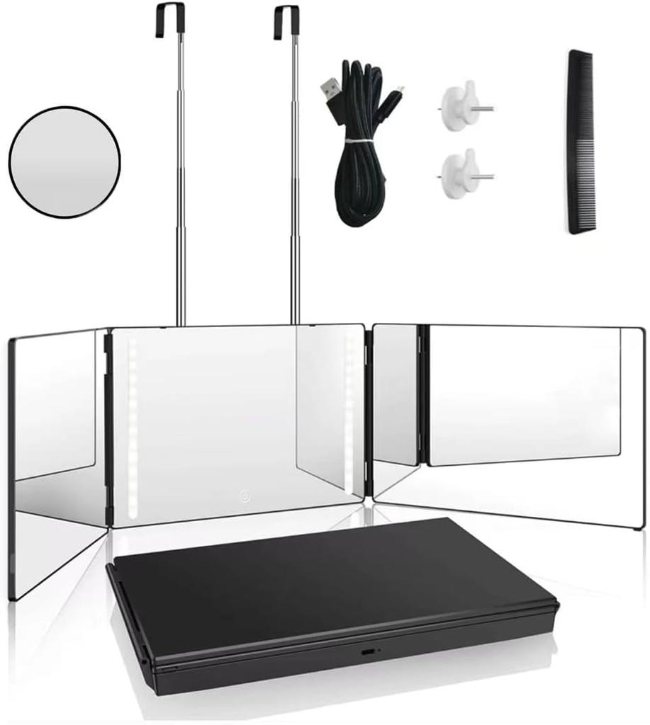 3Way Mirror 10X Magnification Mirror3 Way Mirror for Hair Cutting , 360 Trifold Mirror for Makeup To See Back of Head