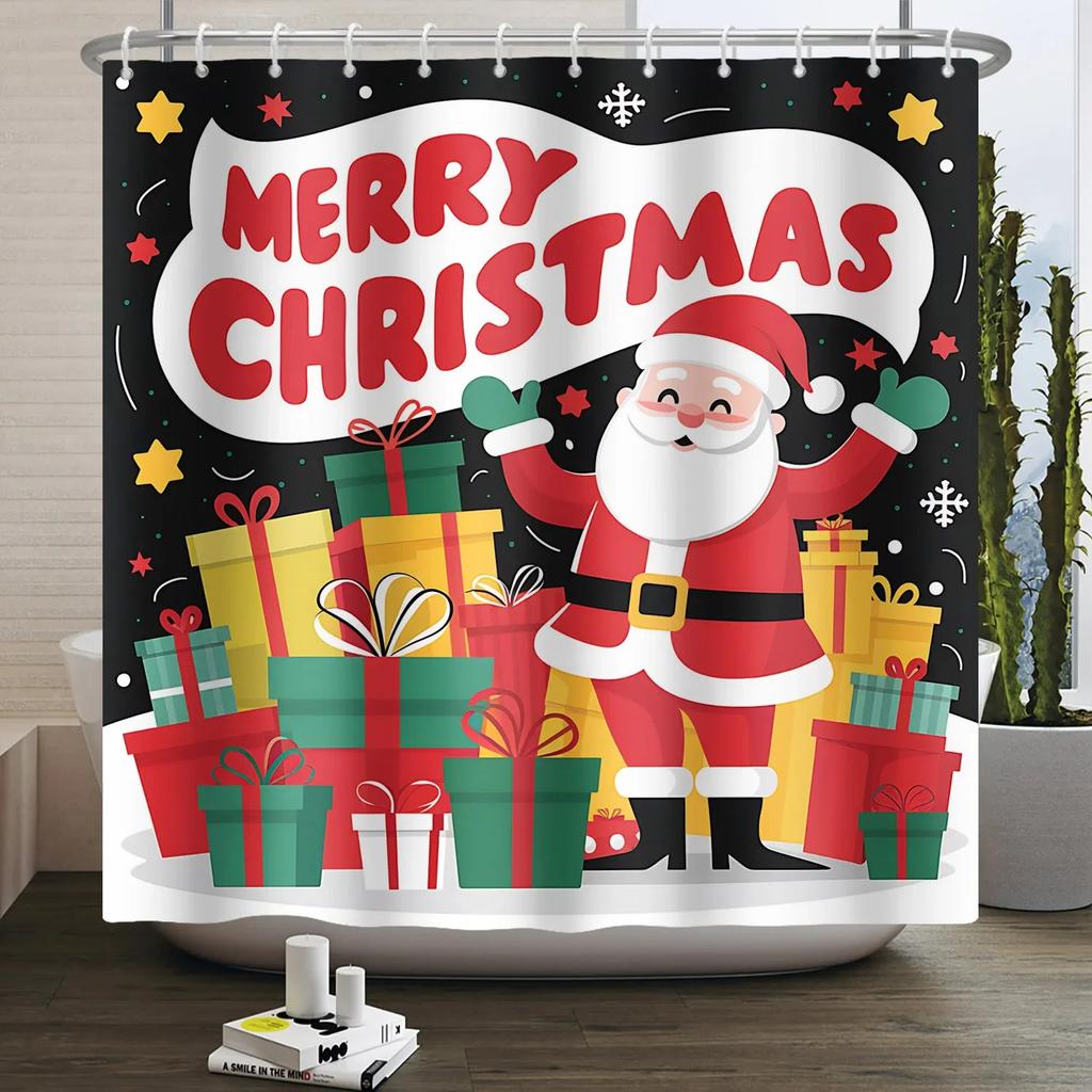 ZHL22Christmas Shower Curtain for Bathroom Waterproof Decoration with Hooks Weighted Lead Hem Heavy Duty Polyester Bath Curt2Ol%
