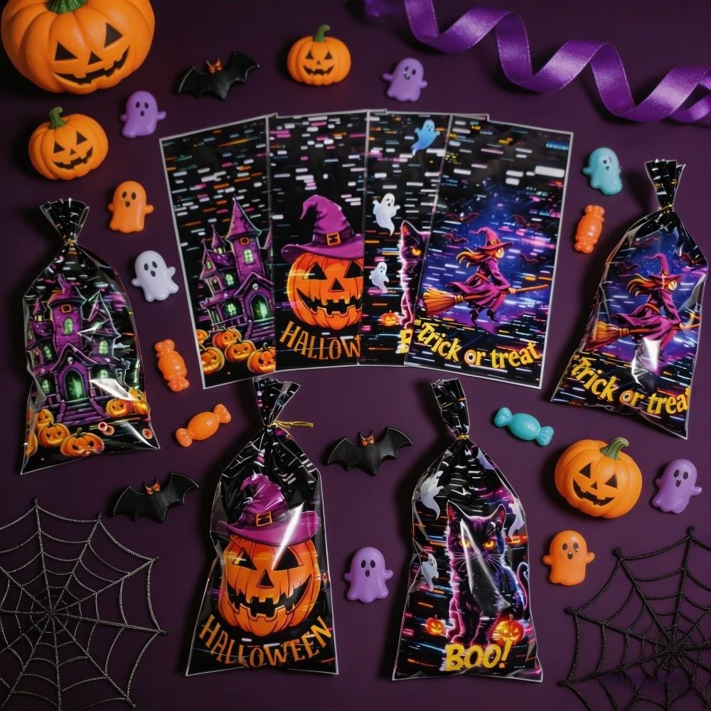 50pcs Exquisite Halloween Candy Bag Cute Drawstring Bag Snacks Candy Biscuit Bag Trick or Treat